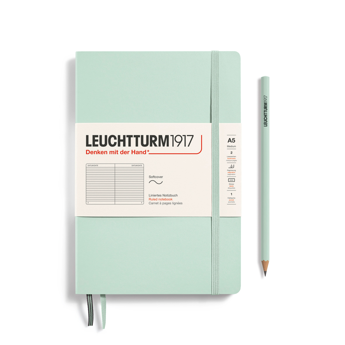 Notebook Medium A Softcover Numbered Pages Mint Green Ruled