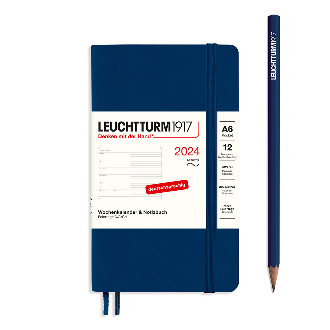 Weekly Planner & Notebook Pocket (A6) 2024, Softcover, Navy, German