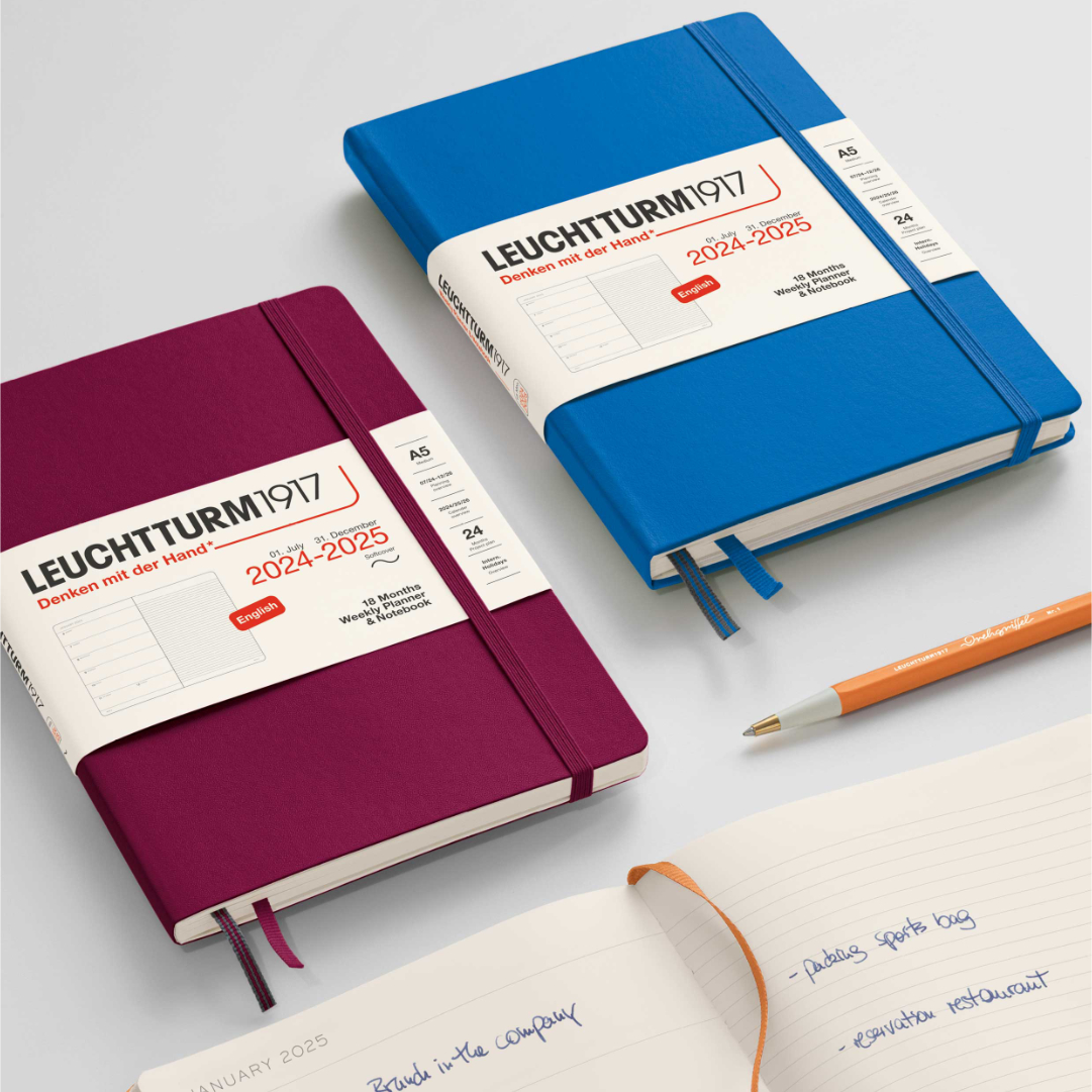  LEUCHTTURM1917 - Daily Planner 2024 with extra booklet, Medium  (A5) Hardcover, Port Red (Jan 1 - Dec 31, 2024) : Office Products