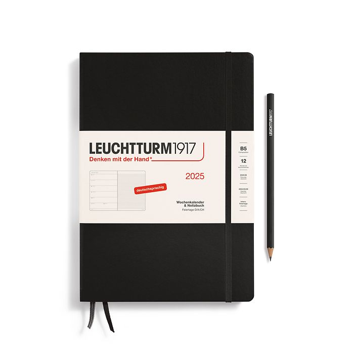 Weekly Planner & Notebook Composition (B5) 2025, Black, German