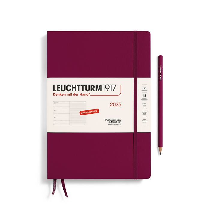 Weekly Planner & Notebook Composition (B5) 2025, Port Red, German