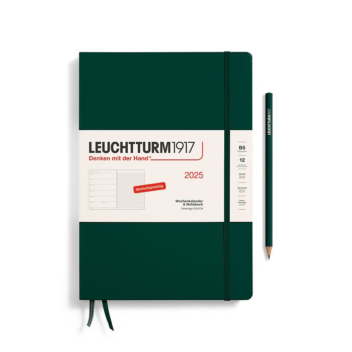 Weekly Planner & Notebook Composition (B5) 2025, Forest Green, German