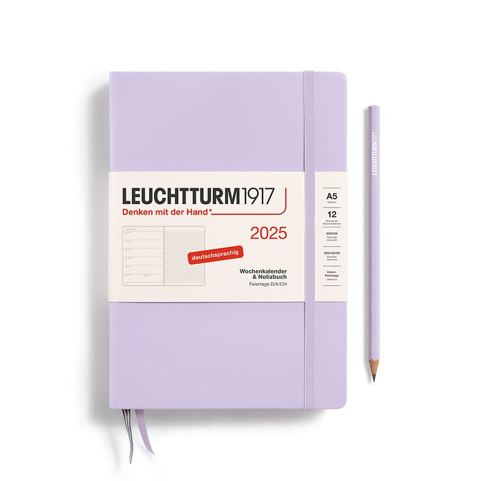 Weekly Planner & Notebook Medium (A5) 2025, Lilac, German