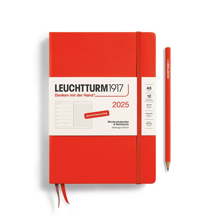 Weekly Planner & Notebook Medium (A5) 2025, Lobster, German