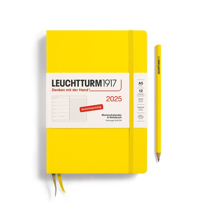 Weekly Planner & Notebook Medium (A5) 2025, Lemon, German