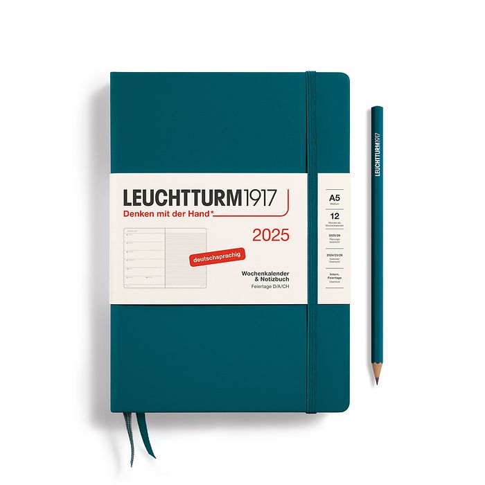 Weekly Planner & Notebook Medium (A5) 2025, Pacific Green, German