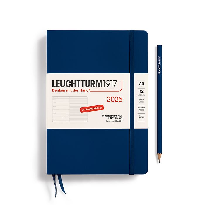 Weekly Planner & Notebook Medium (A5) 2025, Navy, German