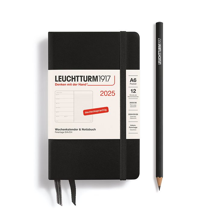 Weekly Planner & Notebook Pocket (A6) 2025, Black, German