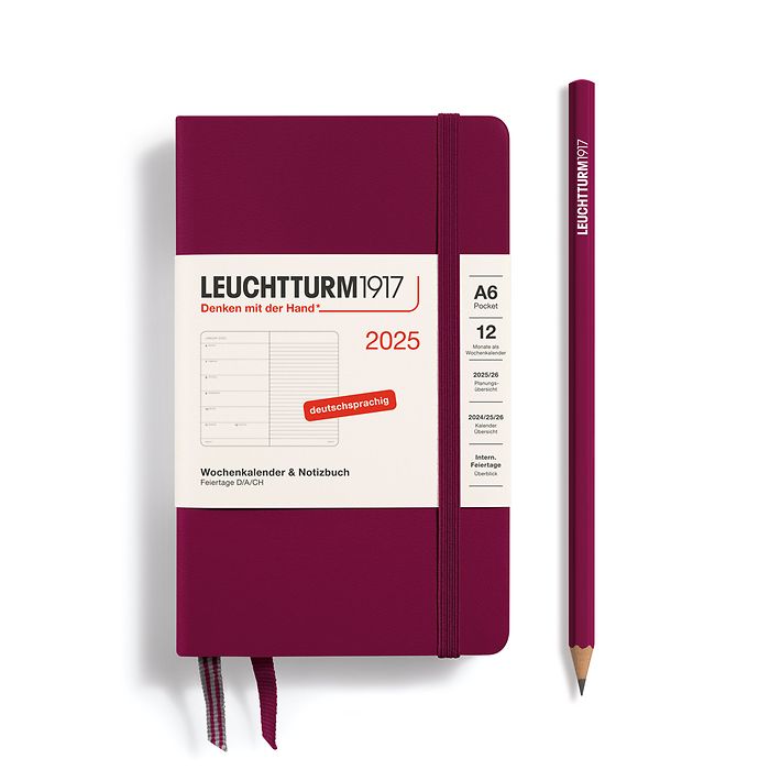 Weekly Planner & Notebook Pocket (A6) 2025, Port Red, German