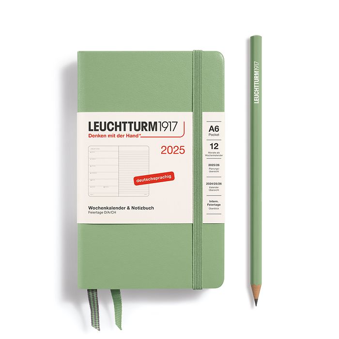 Weekly Planner & Notebook Pocket (A6) 2025, Sage, German