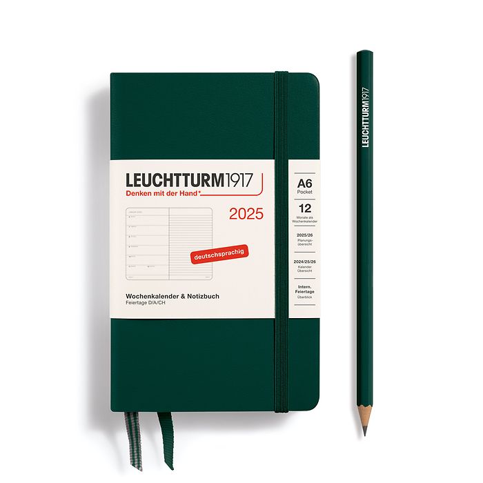 Weekly Planner & Notebook Pocket (A6) 2025, Forest Green, German