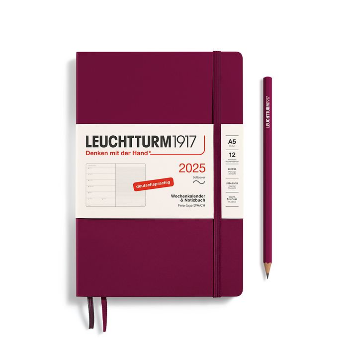 Weekly Planner & Notebook Medium (A5) 2025, Softcover, Port  Red, German