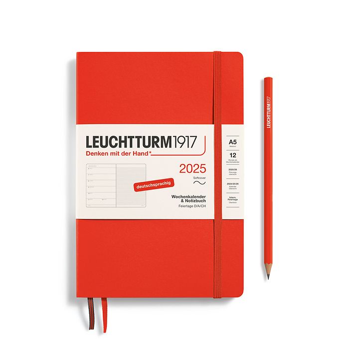 Weekly Planner & Notebook Medium (A5) 2025, Softcover, Lobster, German