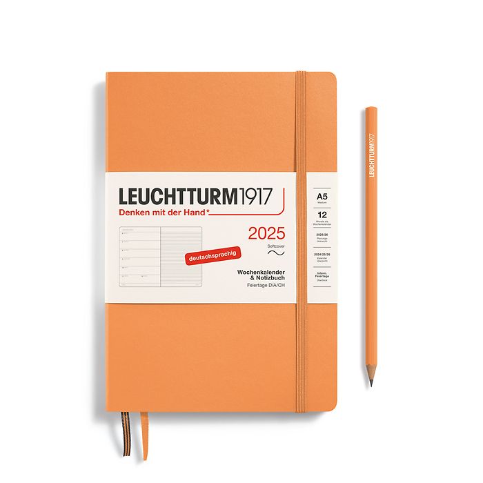 Weekly Planner & Notebook Medium (A5) 2025, Softcover, Apricot, German