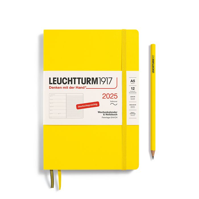 Weekly Planner & Notebook Medium (A5) 2025, Softcover, Lemon, German