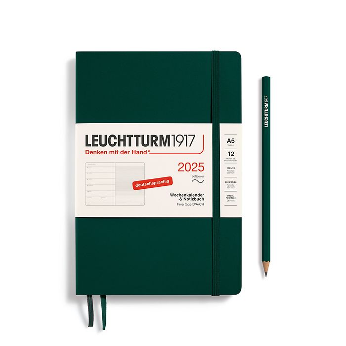 Weekly Planner & Notebook Medium (A5) 2025, Softcover, Forest Green, German