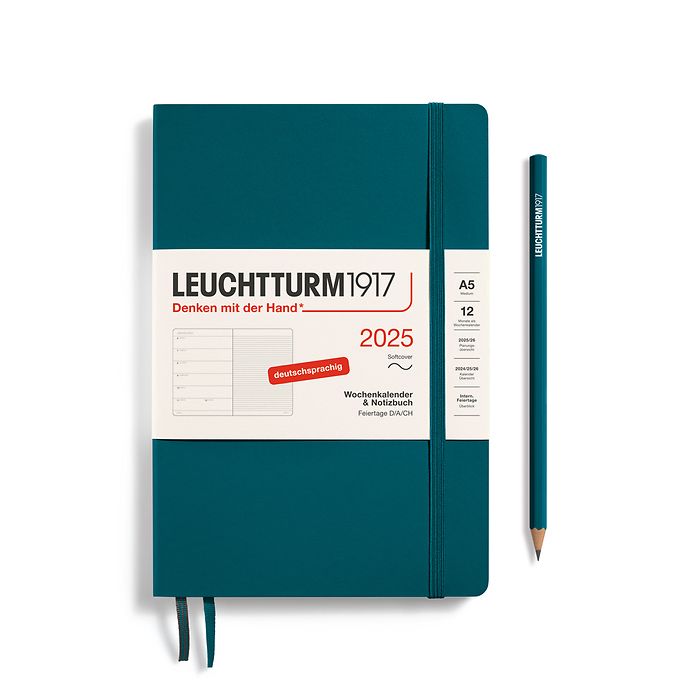 Weekly Planner & Notebook Medium (A5) 2025, Softcover, Pacific Green, German