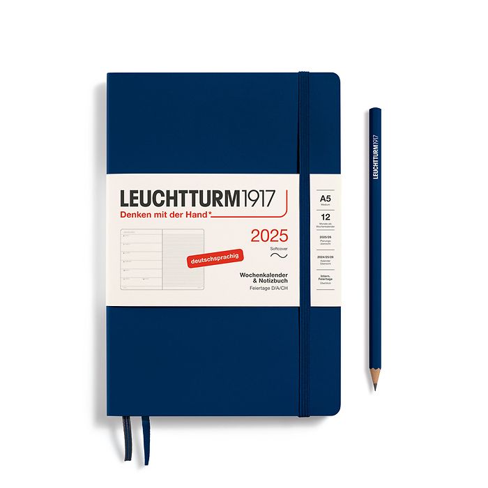 Weekly Planner & Notebook Medium (A5) 2025, Softcover, Navy, German