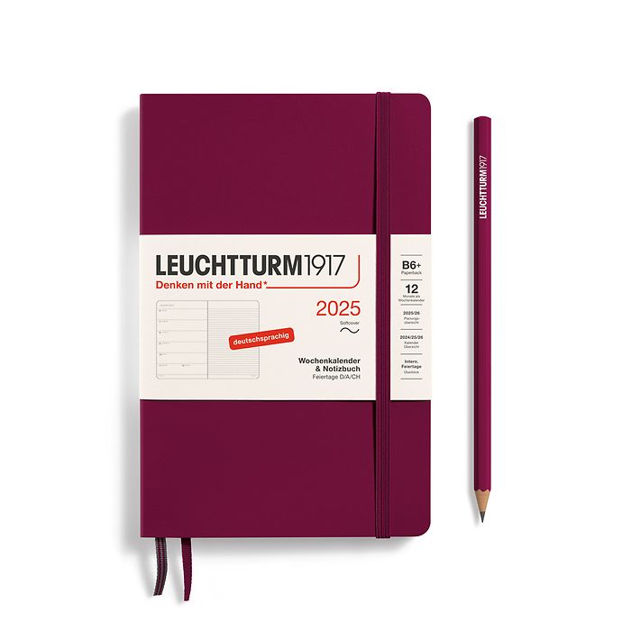 Weekly Planner & Notebook Paperback (B6+) 2025, Softcover, Port Red, German