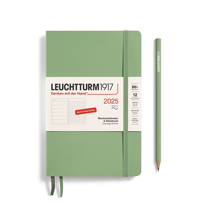 Weekly Planner & Notebook Paperback (B6+) 2025, Softcover, Sage, German