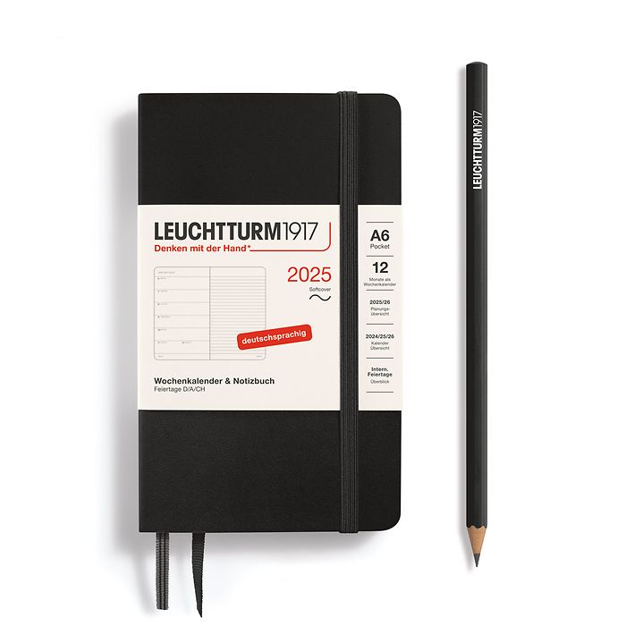 Weekly Planner & Notebook Pocket (A6) 2025, Softcover, Black, German