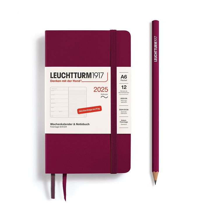 Weekly Planner & Notebook Pocket (A6) 2025, Softcover, Port  Red, German