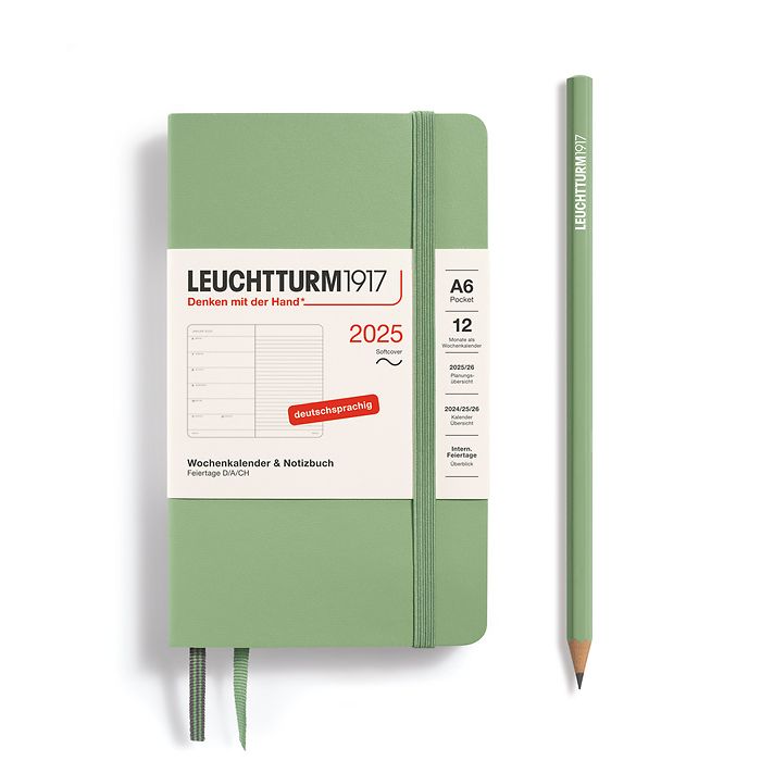 Weekly Planner & Notebook Pocket (A6) 2025, Softcover, Sage, German