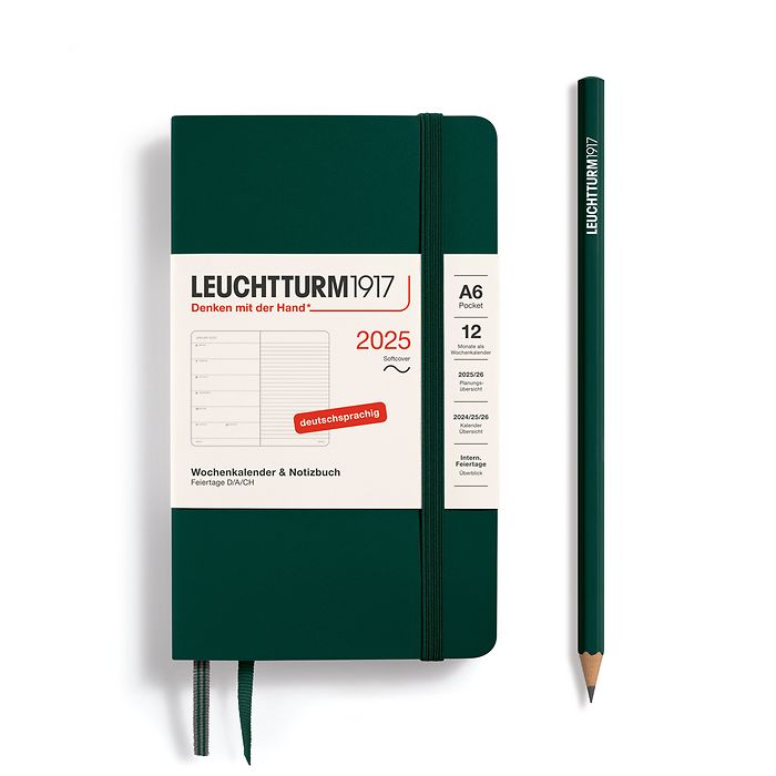 Weekly Planner & Notebook Pocket (A6) 2025, Softcover, Forest Green, German