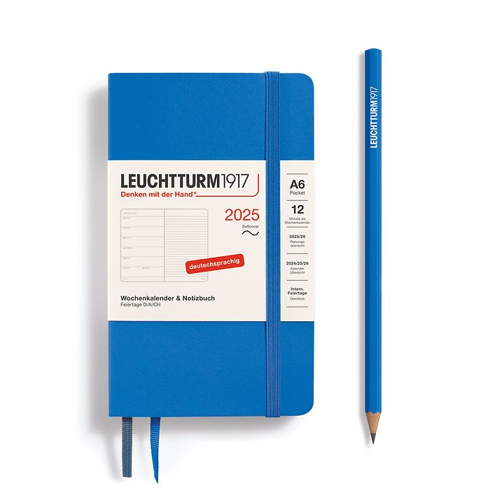 Weekly Planner & Notebook Pocket (A6) 2025, Softcover, Sky,  German