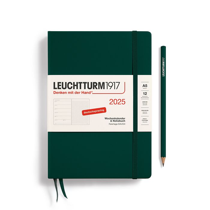 Weekly Planner & Notebook Dotted Medium (A5) 2025, Forest Green, German