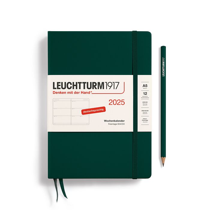 Weekly Planner Medium (A5) 2025, Forest Green, German