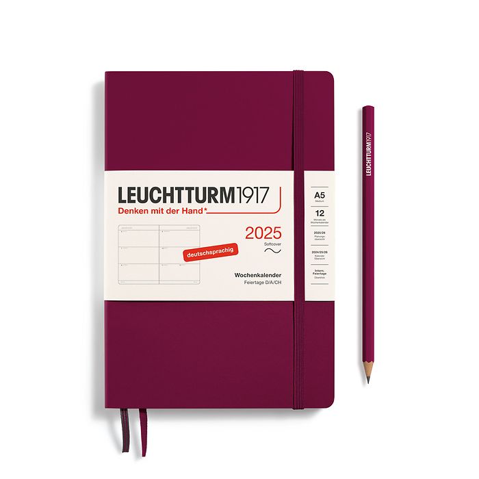 Weekly Planner Medium (A5) 2025, Softcover, Port Red, German