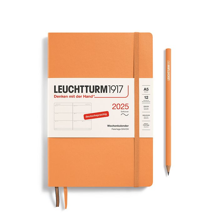 Weekly Planner Medium (A5) 2025, Softcover, Apricot, German