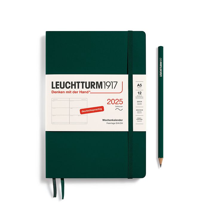 Weekly Planner Medium (A5) 2025, Softcover, Forest Green, German