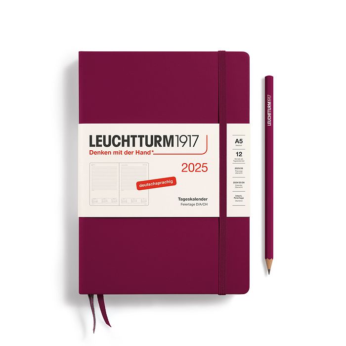 Daily Planner Medium (A5) 2025, Port Red, German