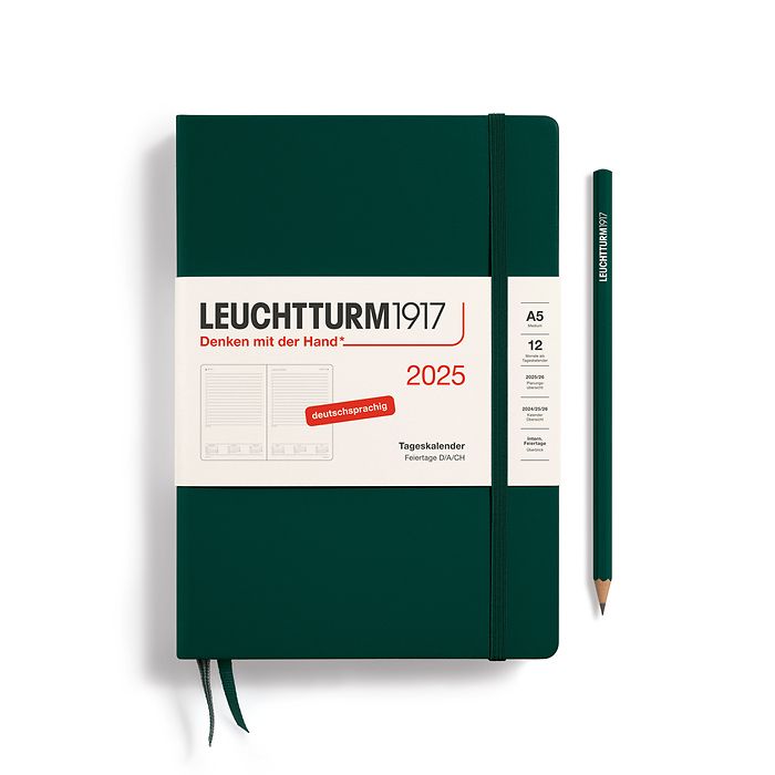 Daily Planner Medium (A5) 2025, Forest Green, German