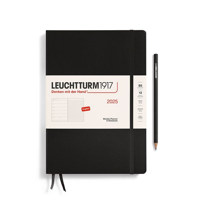 Weekly Planner & Notebook Composition (B5) 2025, Black, English