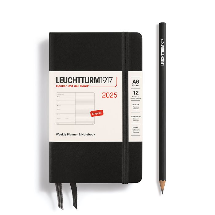 Weekly Planner & Notebook Pocket (A6) 2025, Black, English