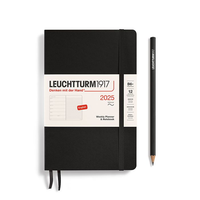 Weekly Planner & Notebook Paperback (B6+) 2025, Softcover, Black, English