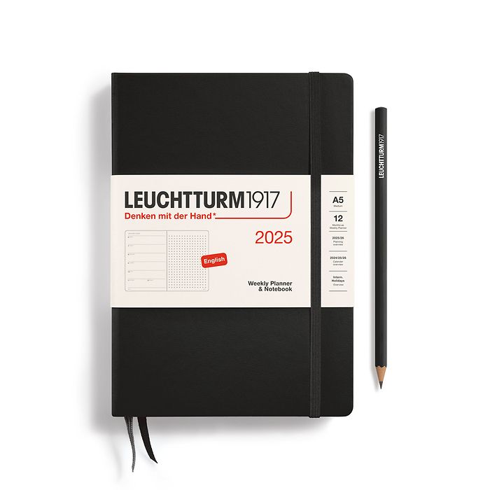 Weekly Planner & Notebook Dotted Medium (A5) 2025, Black, English