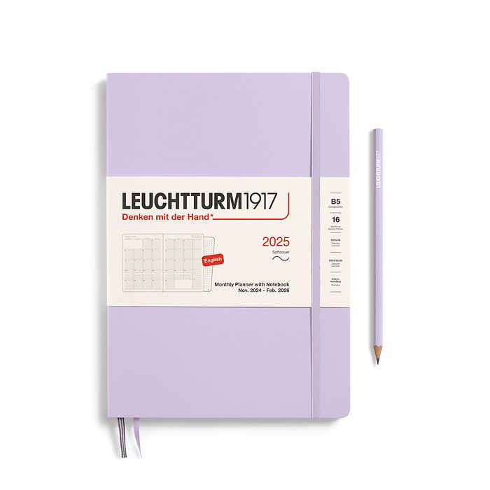 Monthly Planner & Notebook Composition (B5) 2025, 16 Months, Softcover, Lilac, English