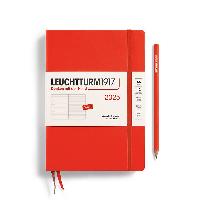 Weekly Planner & Notebook Medium (A5) 2025, Lobster, English