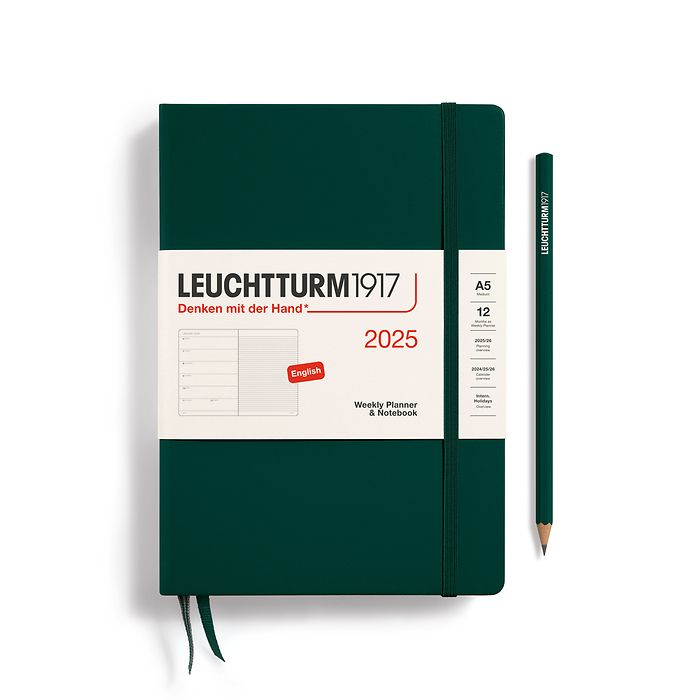 Weekly Planner & Notebook Medium (A5) 2025, Forest Green, English