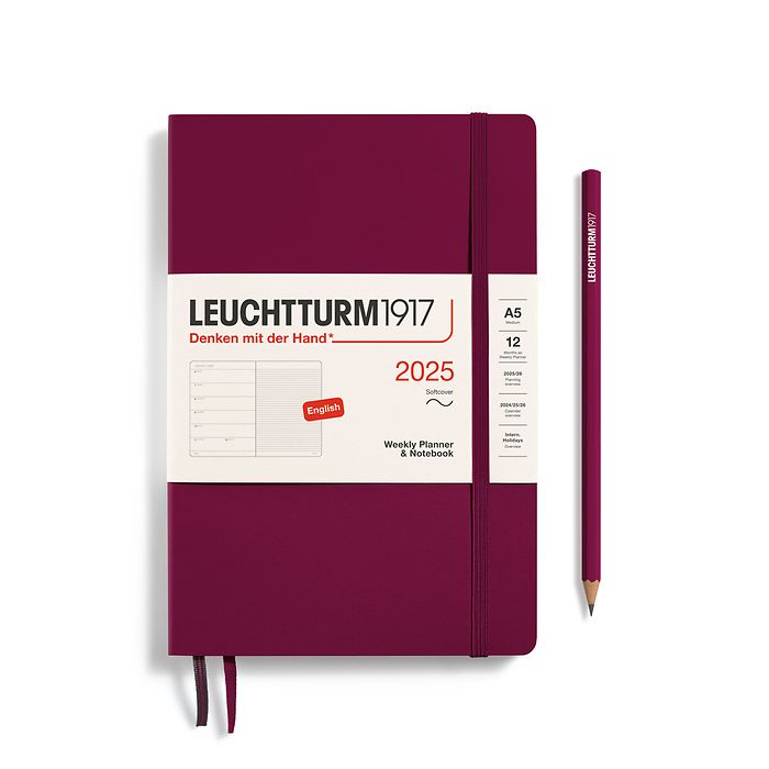 Weekly Planner & Notebook Medium (A5) 2025, Softcover, Port  Red, English