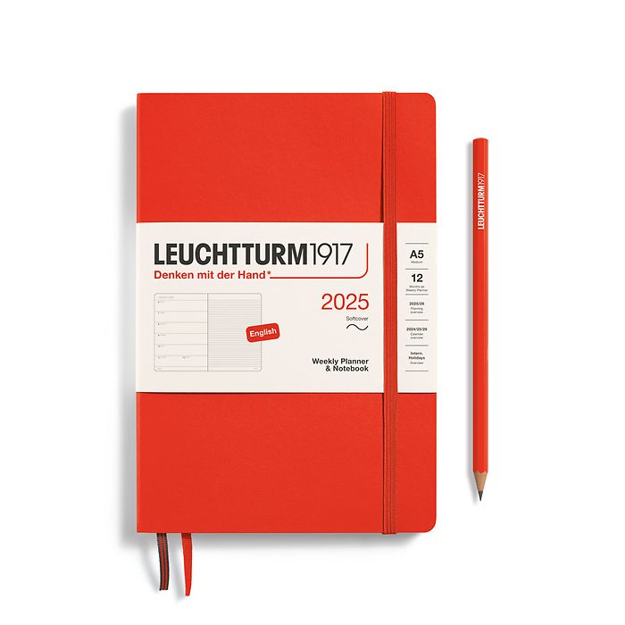 Weekly Planner & Notebook Medium (A5) 2025, Softcover, Lobster, English