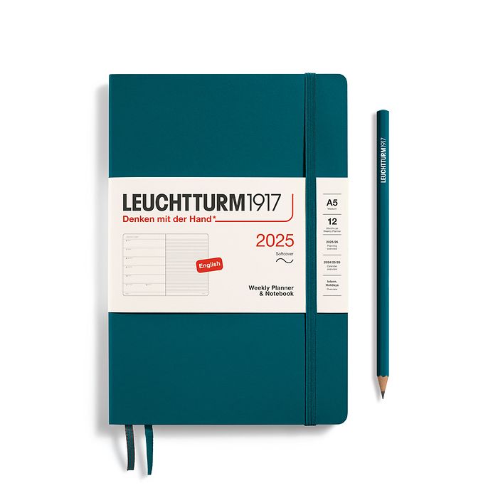 Weekly Planner & Notebook Medium (A5) 2025, Softcover, Pacific Green, English