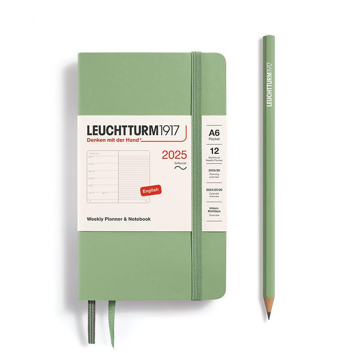 Weekly Planner & Notebook Pocket (A6) 2025, Softcover, Sage, English