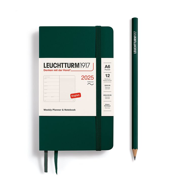 Weekly Planner & Notebook Pocket (A6) 2025, Softcover, Forest Green, English