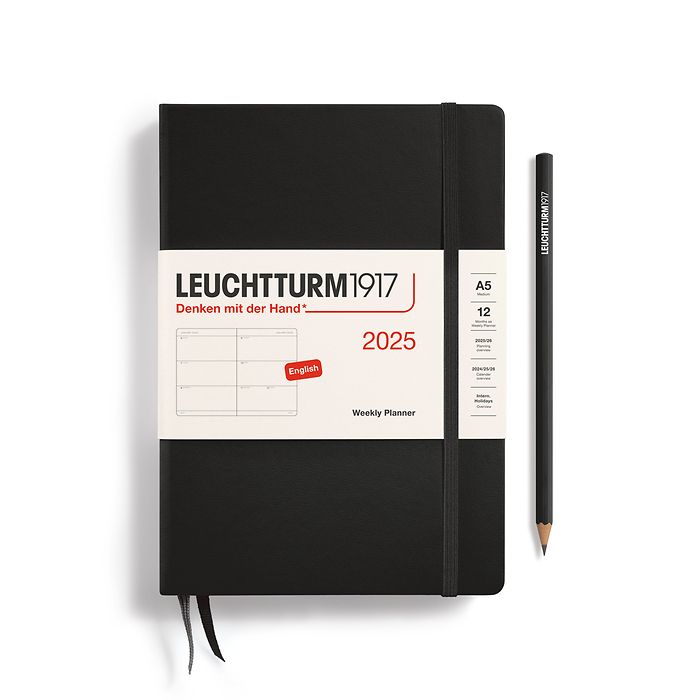 Weekly Planner Medium (A5) 2025, Black, English