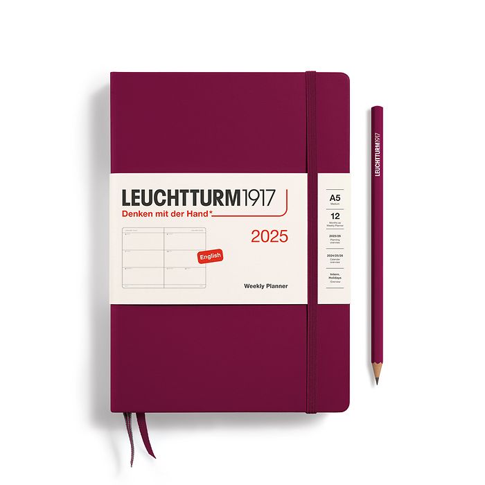 Weekly Planner Medium (A5) 2025, Port Red, English